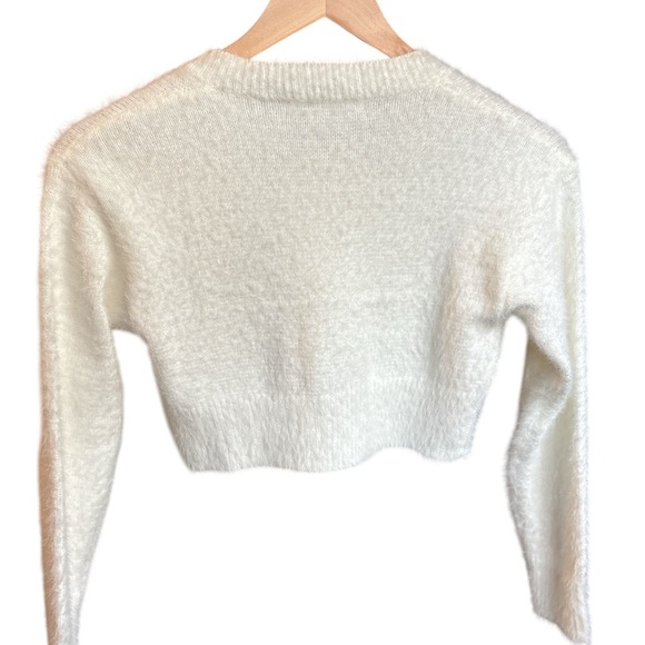 More To Come Valentina Cropped Cardigan Ivory Knit Fuzzy Button Up Size XS - Picture 5 of 8
